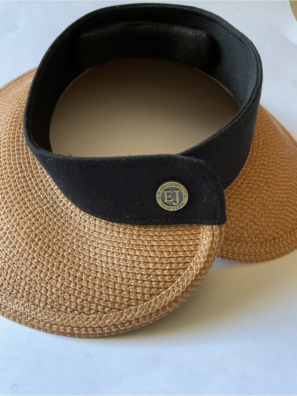 ERIC JAVITS SQUISHEE HALO HAT NATURAL/BLACK ONE SIZE ADJUSTABLE NEW NO TAGS - Picture 4 of 16
